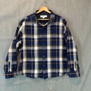 Old Navy Shirt Men’s XXL Navy Yellow Plaid Flannel Long Sleeve Regular Fit